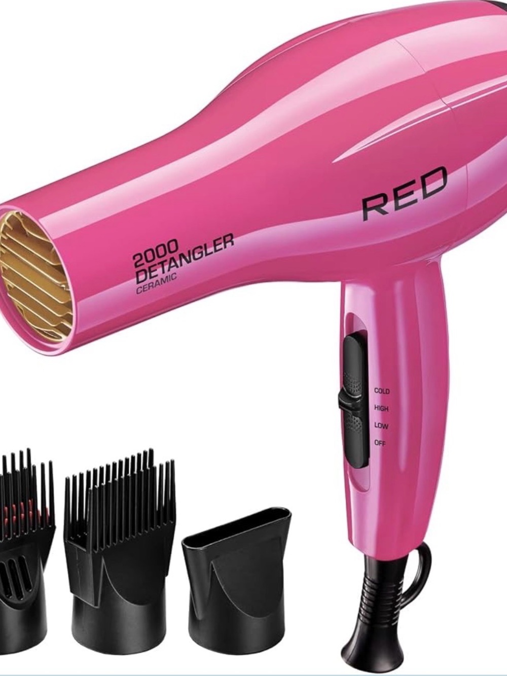 RED 2000 Pink Ceramic Detangler Hair Dryer with Styling Nozzles